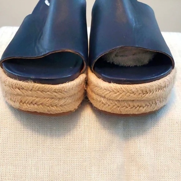 Franco Sarto Leather Platform  Espadrille Sandals Size 7.5 Navy Blue/Tan - Picture 3 of 5